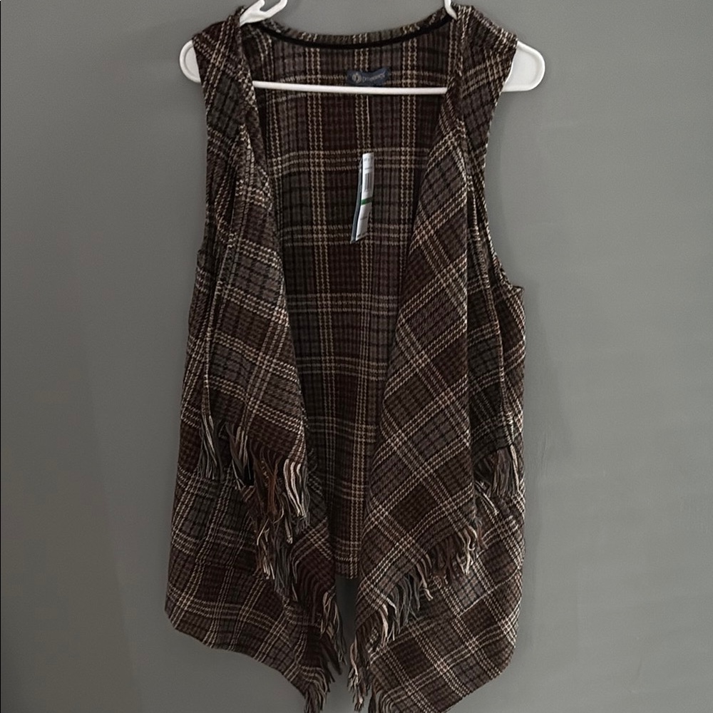 Democracy Plaid Fringe Vest
